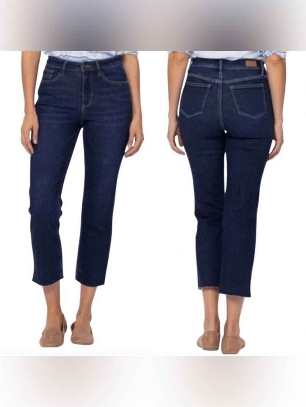 JUDY BLUE High-Rise Cropped Straight Jeans Dark Wash Raw Hems JB88375 Size 9/29